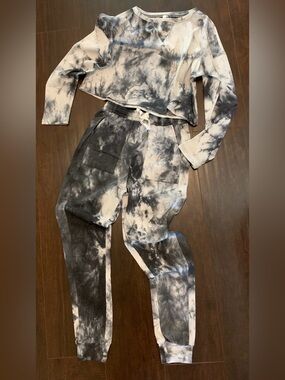Tie-Dye Ribbed Lounge Set - Black & White